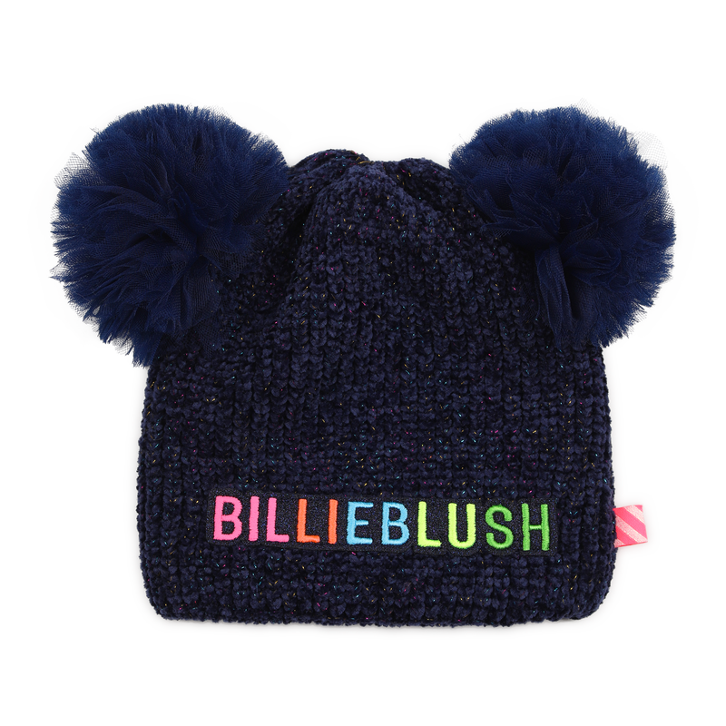 BONNET BLEU A POMPOMS